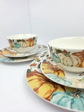 Royal Norfolk Fall Pumpkin Stoneware Dinnerware Set 6 Pieces Service 2